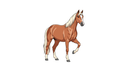 Fototapeta premium A beautiful and realistic illustration of a palomino horse with a flowing blonde mane and tail walking with a graceful high step.