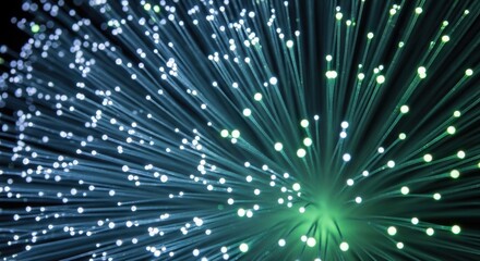 Naklejka premium Abstract digital network connections glowing blue and green streaks of light data flow