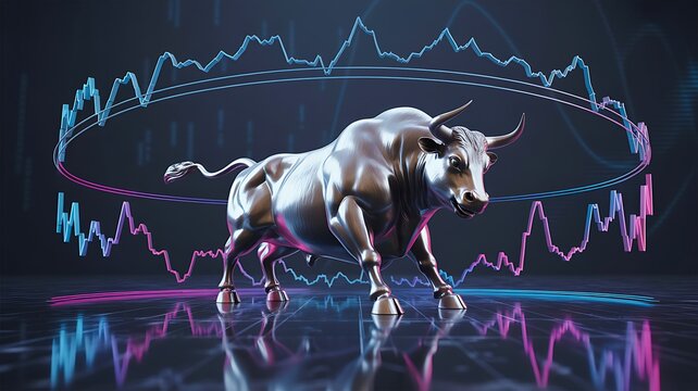Stock market bull symbol with financial chart lines representing economic growth
 - Powered by Adobe