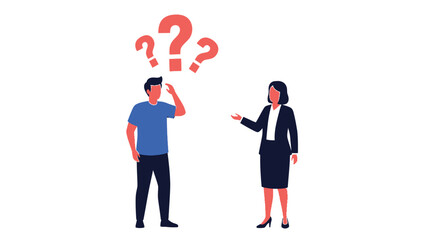 Confused Man Asking Questions to Businesswoman Vector Illustration. Concept of Business Consultation, Customer Support, and Solving Problems or Doubts