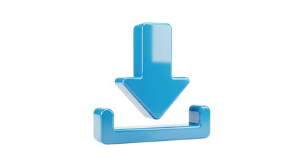 Blue download icon PNG isolated on transparent background, downloading symbol for website and app design