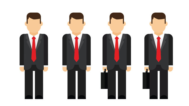 Flat Design Businessman Characters Vector Illustration Set. Corporate Professionals in Black Suits and Red Ties with and without Briefcases.