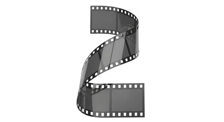 Curved film strip PNG isolated on transparent background, vintage movie reel for cinema and photography themes, retro style