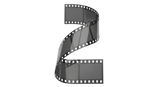 Curved film strip PNG isolated on transparent background, vintage movie reel for cinema and photography themes, retro style