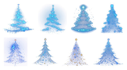 Obraz premium PNG Glowing blue Christmas trees collection, element set on transparent background