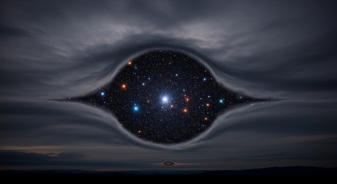 Surreal Cosmic Eye in the Sky with Galaxy View Through Clouds