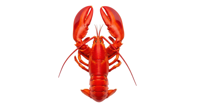 Bright red lobster isolated PNG on transparent background, fresh seafood delicacy for gourmet cuisine and restaurant menus