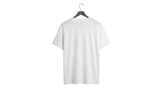 Blank white t-shirt on hanger isolated PNG, apparel mockup for clothing brand and fashion design presentation on transparent background