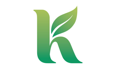 K leaf letter logo design vector, initial k letter logo, leaf logo