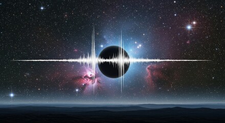 Celestial Soundwave Encircling Dark Planet in Starfield sound of space wallpaper