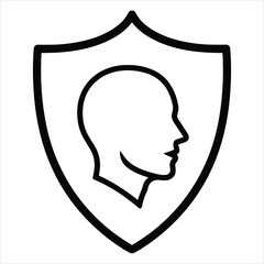 Personal identity and data privacy shield outline icon concept isolated on white background, Vector