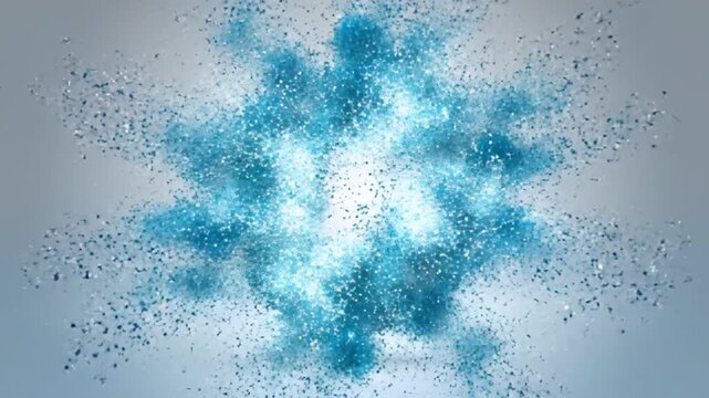 Blue rounded square with scattered particles on a light background animation clip