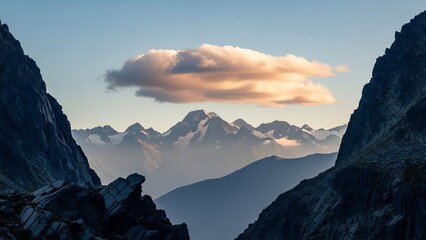 Alpine mountain range landscape with rocky peaks scenic nature vista environment travel
