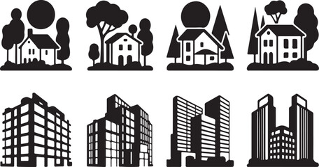 City Buildings Vector Set - Urban Property Silhouettes
