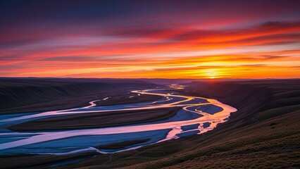 Dramatic sunrise over winding river landscape scenic horizon water sunlight nature dawn outdoors