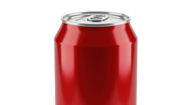 Red aluminum soda can isolated PNG, blank beverage container for branding and product mockup on transparent background