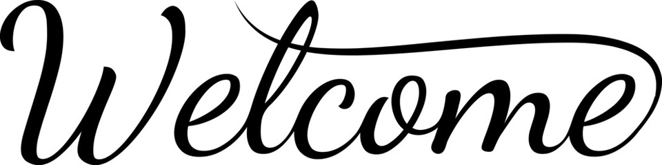 Welcome handwritten phrase. Doodle circle, line and scribble stars. Black and gold print. Vector illustration isolated on transparent background. welcome happy new year animated lettering text black.