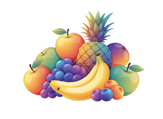Pixel Art Still Life Of A Fruit Bowl With Apples Grapes Bananas Pineapple And Blueberries On A Black Background With Vibrant Gradient Lighting