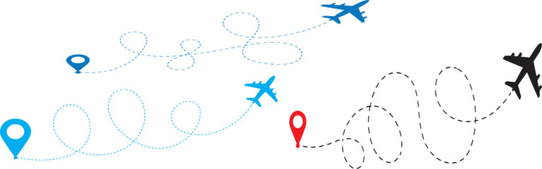 Travel Vector Icons - Airplane Flight Route & Navigation Graphics