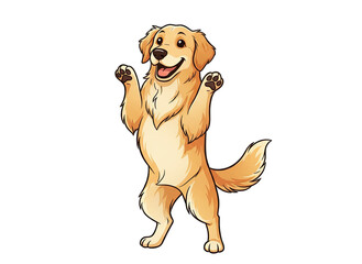 Pixelated Golden Retriever Standing on Hind Legs with Paws Raised in a Playful Pose on Transparent Background