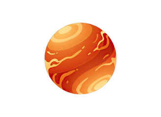 Pixelated illustration of an earthlike planet with swirling blue green and orange bands isolated on a black background