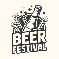 Vector art of beer festival logo with wheat and bottle