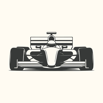 Vector art of front view of a formula 1 race car, a highperformance openwheel singleseater racing car, isolated on a light cream background
