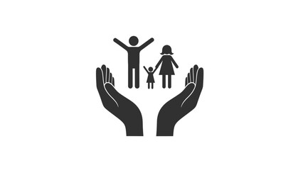 Family Protection Icon with Cupped Hands. Security, Insurance, and Care Symbol. Vector Illustration.