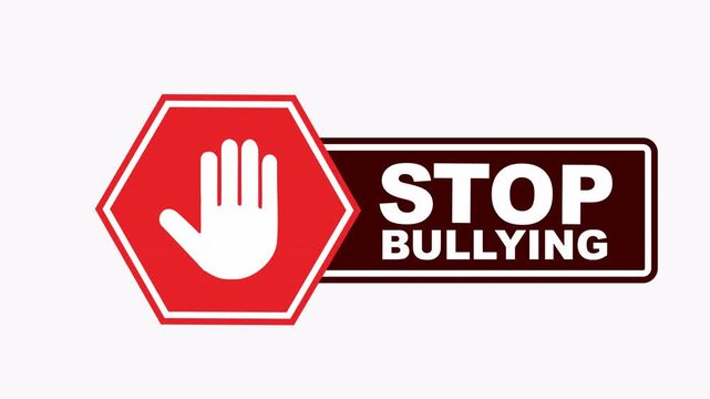 Stop bullying symbol with a red hand, ideal for advocating against bullying, promoting awareness, educational materials, presentations, and websites.