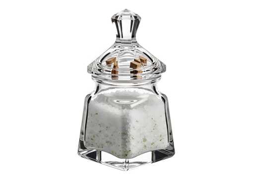 Elegant glass sugar bowl with lid isolated on transparent background, a beautiful design