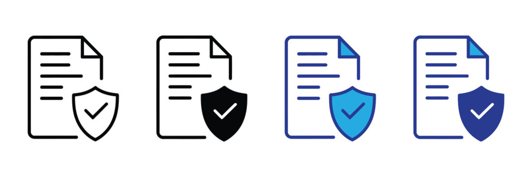 Document protection icon set: legal contract security and safety verification, data privacy compliance and assurance symbols.