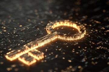 Glowing digital key illuminating data patterns in a cyber-themed environment showcasing modern technology in action