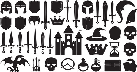 Silhouette Medieval Weapons Vector Set - Game Design Assets