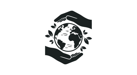 Hands protecting the earth with leaves in silhouette style silhouette