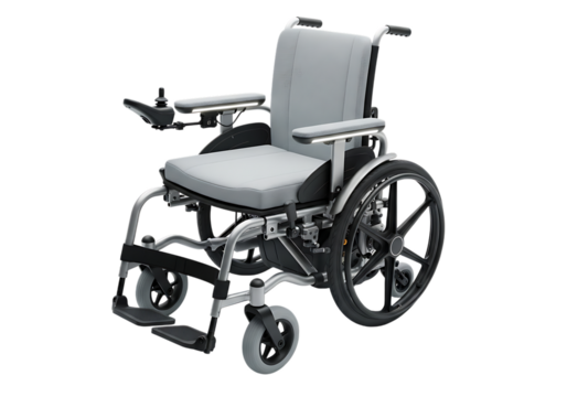 Silver and gray electric wheelchair isolated on transparent background