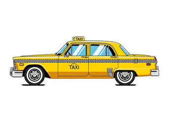 Yellow taxi cab isolated on transparent background, a classic mode of transportation