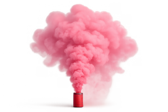 Pink smoke bomb emitting thick colored fume, creating dramatic special effect on transparent background