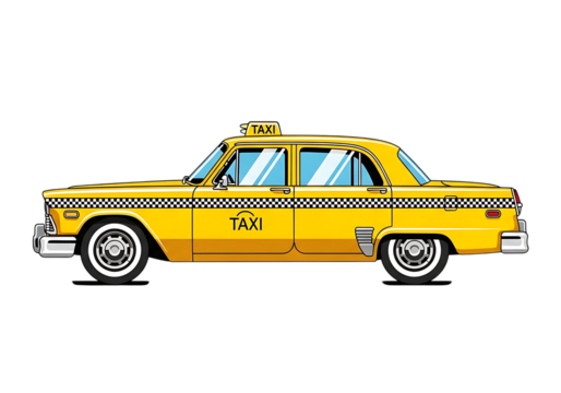 Yellow taxi cab isolated on transparent background, a classic mode of transportation