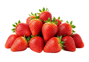 Pile of fresh strawberries isolated on transparent background for healthy eating