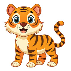 Cute cartoon tiger cub vector illustration in jungle