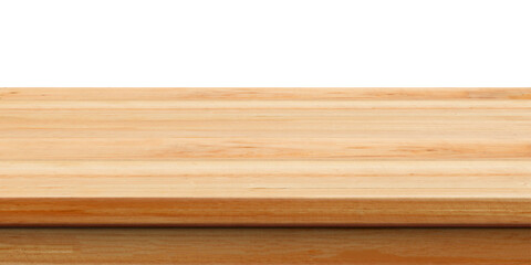 Empty light wood table surface with white background for product display