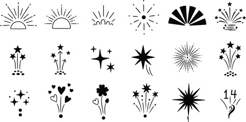 Collection of hand drawn celestial and mystical line art elements for logo designs and branding projects