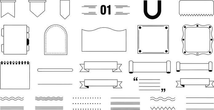 Collection of hand drawn doodle style banners frames and dividers for graphic design and web design projects