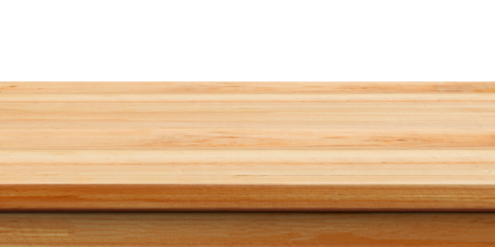 Empty light wood table surface with white background for product display