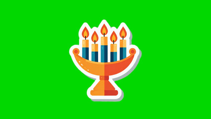 vector illustration of a burning candle: Kinara of Kwanzaa | Stylized 3D render, geometric Kinara icon with five candles (Mishumaa Saba), green background