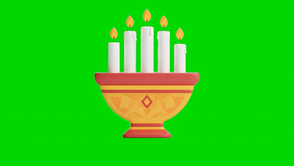 hanukkah menorah with candles: Kinara of Kwanzaa | Stylized 3D render, geometric Kinara icon with five candles (Mishumaa Saba), green background