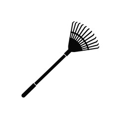 Black fan rake silhouette on white background garden
