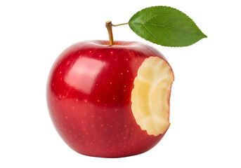 Red apple with a bite isolated on transparent background, a healthy and tasty fruit