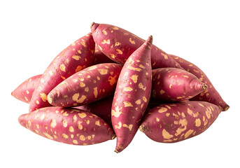 Pile of fresh sweet potatoes isolated on transparent background, ready to cook