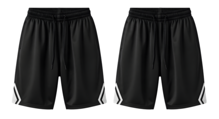 Black athletic shorts with white stripes isolated on transparent background